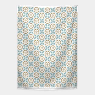 Retro Floral Pattern Aqua, Gold Tapestry