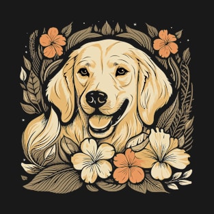 A Golden Retriever surrounded with Lilies, illustration T-Shirt