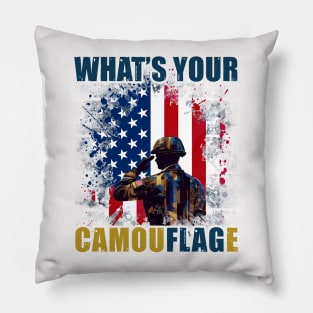 Saluting Soldier with American Flag - What's Your Camouflage? Pillow