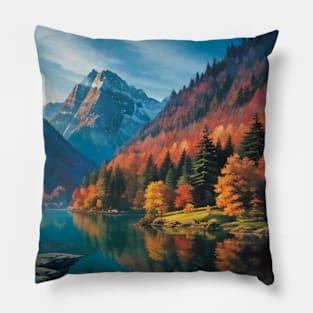 River's Edge - Autumn Forest in the Mountains Pillow