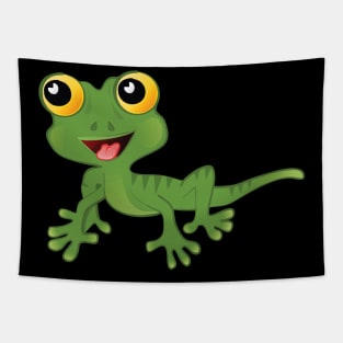 Gecko Cartoon - Cool Friendly Smiling Green Lizard Tapestry