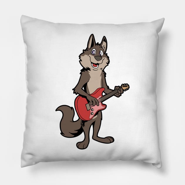 Comic Wolf plays electric guitar Pillow by Modern Medieval Design