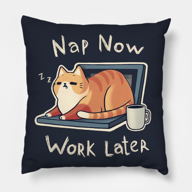 Priorities Nap - Procrastination Cute Cat - Funny Computer Coffee Pillow by BlancaVidal