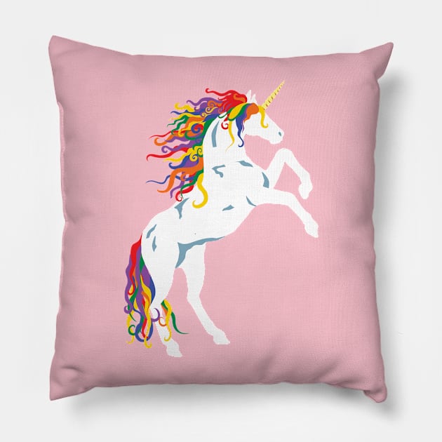 Rainbow Maned White Unicorn Pillow by PeregrinusCreative