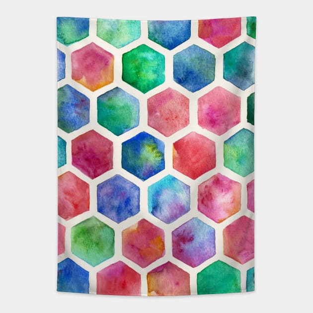 Hand Painted Watercolor Honeycomb Pattern Tapestry by micklyn