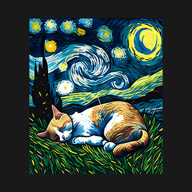 Van Gogh - Starry Night Cat - Cat Lover by Lisa L. R. Lyons
