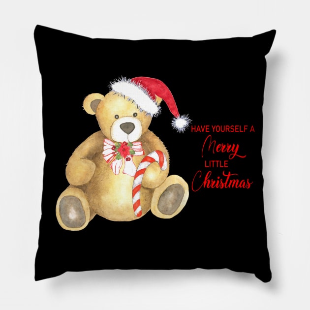 Merry little christmas teddy bear in watercolor Pillow by LatiendadeAryam