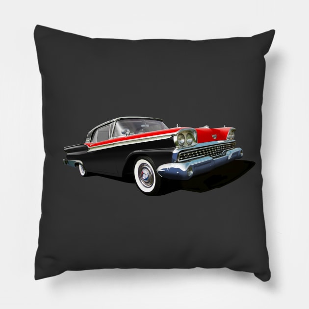 1959 Ford Galaxie in black and red Pillow by candcretro