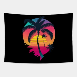 Synth Island Sunset Synthwave Aesthetic Palm Tree Silhouette Tapestry