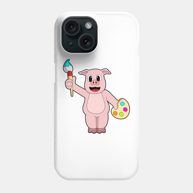 Pig at Painting with Brush & Colour Phone Case by Markus Schnabel