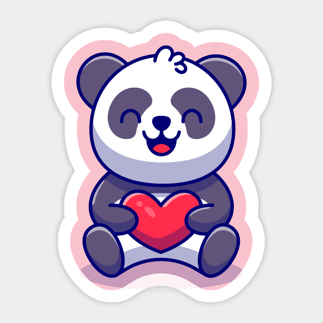 Kawaii Cute Panda With Heart - Panda - Sticker