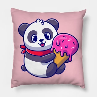 Cute Panda Holding Ice Cream Cone Cartoon Pillow