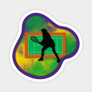 Tennis Player with Tennis Court Background and Wimbledon Colours 4 Magnet