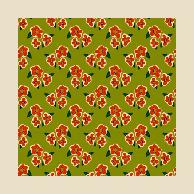 Retro Green and Orange Floral Pattern by Obstinate and Literate