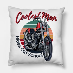 Coolest man rides old school, vintage motorcycle, old school bike Pillow