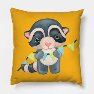 Racoon flag hand drawn Pillow