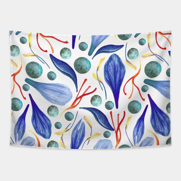 Lovely Floral Petals - Blue, Forest Green and Red Tapestry by paintingbetweenbooks