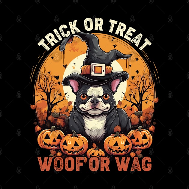 Trick or Treat Woof or Wag Funny Dog Halloween by Rosemat