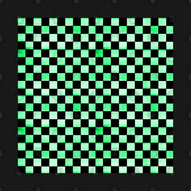 Black and Neon Green Checkered Wood Pattern by Lucy