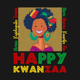 Happy Kwanzaa And Laughing African American Woman Female Image T-Shirt