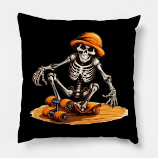 Skeleton Skater on Skateboard Halloween Pumpkin Pillow