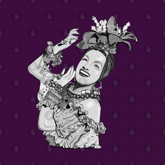 Carmen Miranda in grayscale by FanboyMuseum