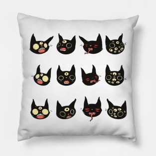 Creepy Cute Black Cat Faces Pillow