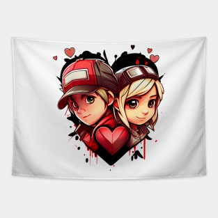 Young couple in love with a baseball cap Tapestry