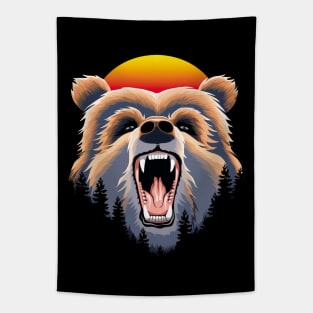 Roaring Grizzly Bear Face Tapestry