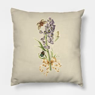 Flower with Insects and Ribbon, Cottagecore Aesthetic Illustration Pillow