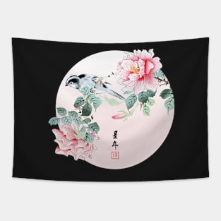 Ukiyo-e Bird and Roses Tapestry