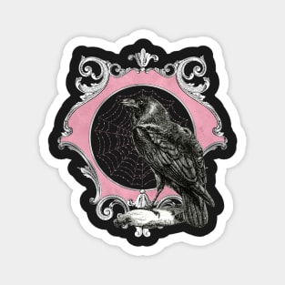 Vintage Pink Mirror Raven Gothic Design Magnet