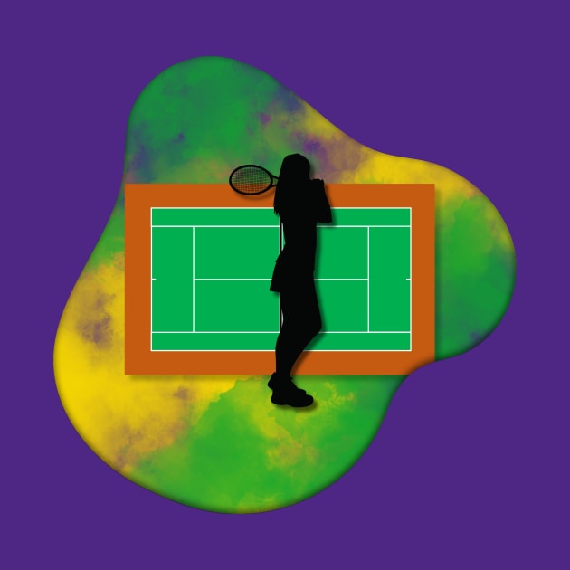 Tennis Player with Tennis Court Background and Wimbledon Colours 5 by Jay Major Designs