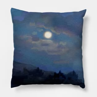 Evening Moonlit Landscape Pillow