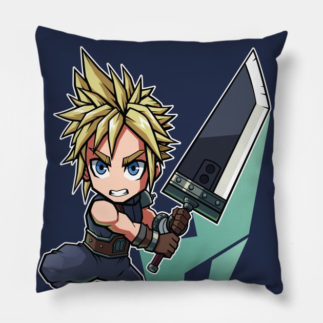 Cloud Strife FF7 Remake Chibi Pillow by Xar623