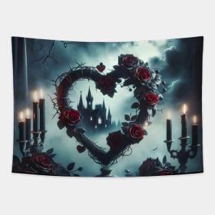 Gothic Valentines Day Heart-Shaped Wreath Tapestry