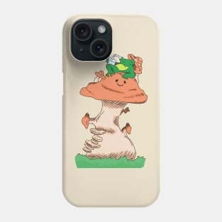 Frog sipping cold, refreshing,water on a mushroom. Phone Case