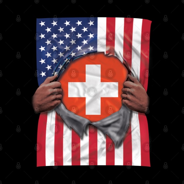 Switzerland Flag American Flag Ripped - Gift for Swiss From Switzerland by Country Flags