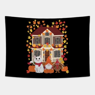 Happy Autumn Thanksgiving British Longhair Cat Gnome Turkey Tapestry