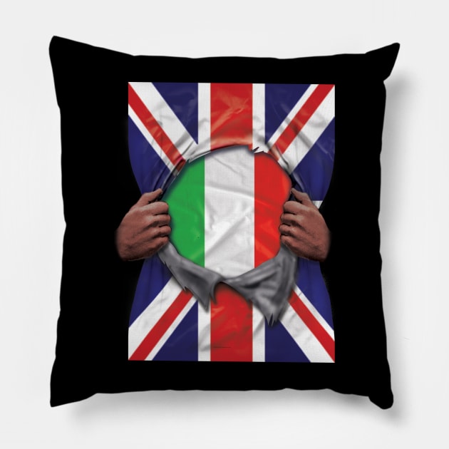 Italy Flag Great Britain Flag Ripped - Gift for Italian From Italy Pillow by Country Flags