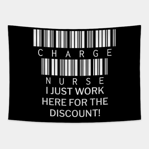 charge nurse work here for the discount price barcode funny work quote Tapestry by DesignIndex