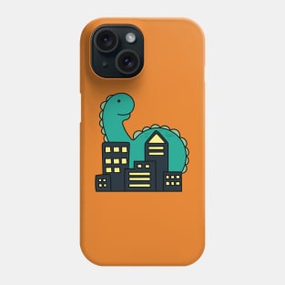 cute giant green monster brachiosaurus in the city Phone Case