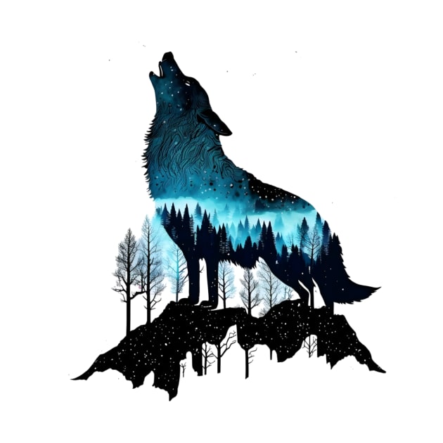 overlay wolf and pine forest by art poo