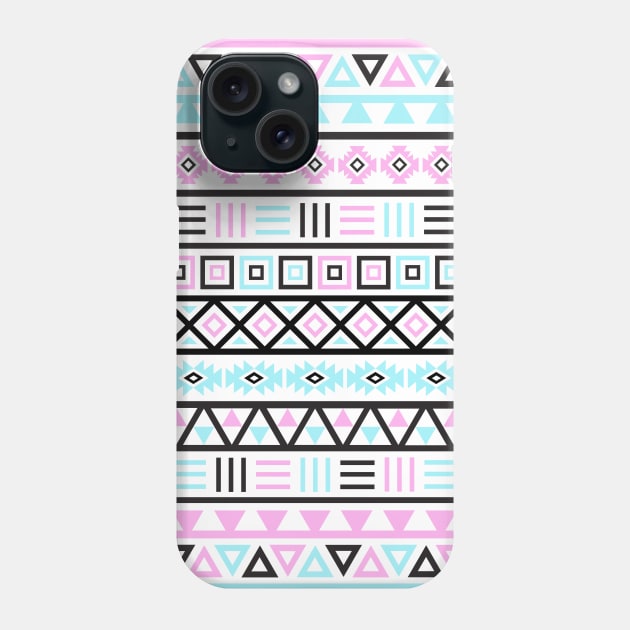 Aztec Influence BW Pink Blue Phone Case by NataliePaskell