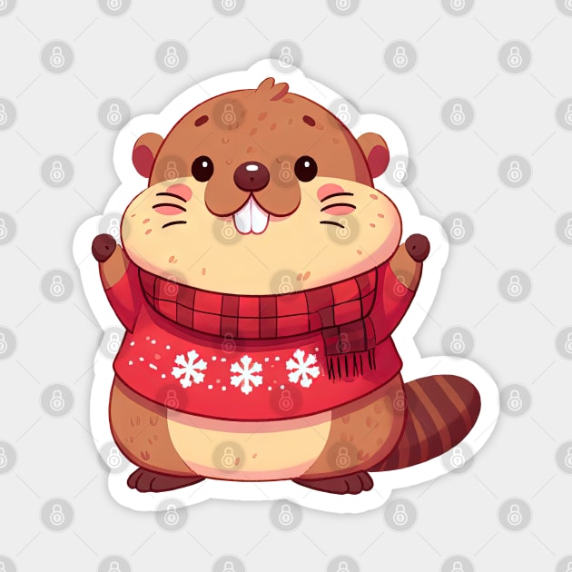 Cute Christmas Marmot Magnet by Takeda_Art