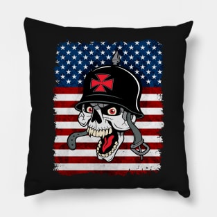 Biker Skull American Flag Pillow