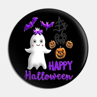 Pumpkin baby girl ghost Kawaii bat spider Happy Halloween violet orange black dots ribbon 3D tridimensional 317 Pin