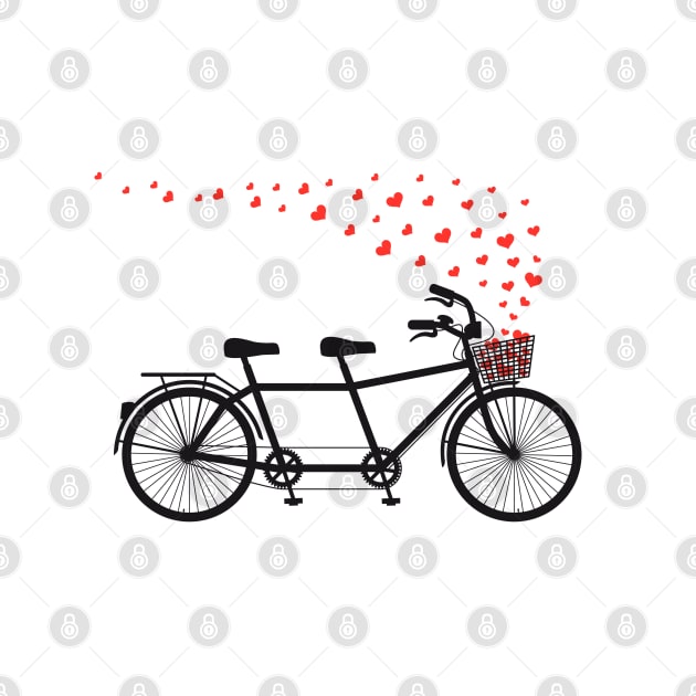 tandem bicycle and flying red hearts for Valentine's day, wedding invitation by beakraus