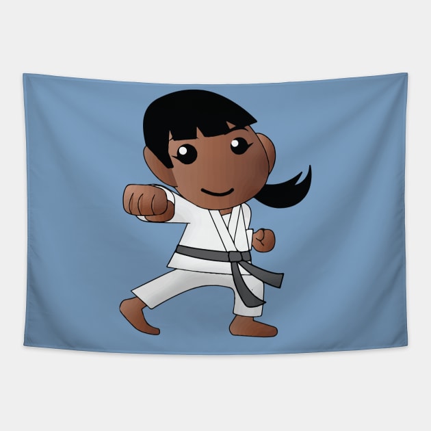 Karate Girl Punch Kawaii Cute Anime Cartoon Character Tapestry by CoolFactorMerch