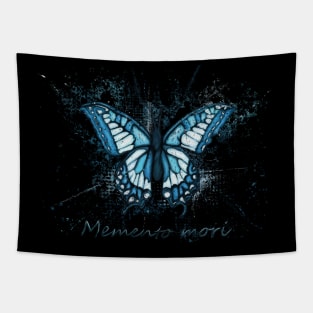 Blue morpho butterfly splatter art, memento mori Tapestry